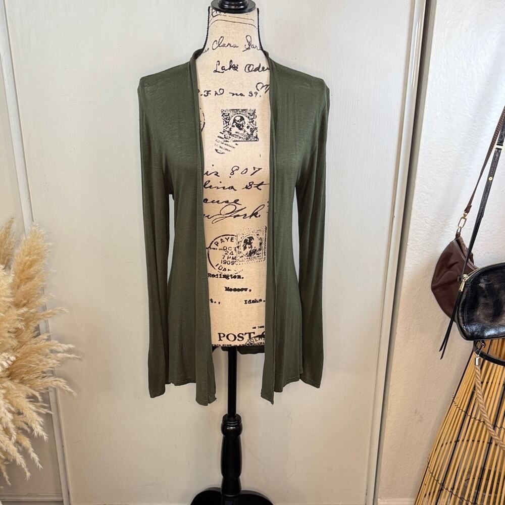 Anthropologie Robin K Olive Green Cardigan  w/ Intricate Back Design size Medium - Picture 3 of 9